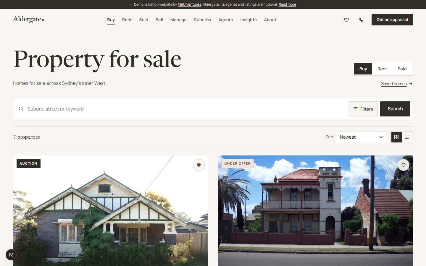 Aldergate: buy search with URL-based filters, sorting and grid or list layout