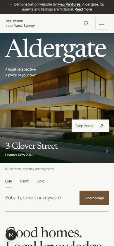 Aldergate homepage on a phone